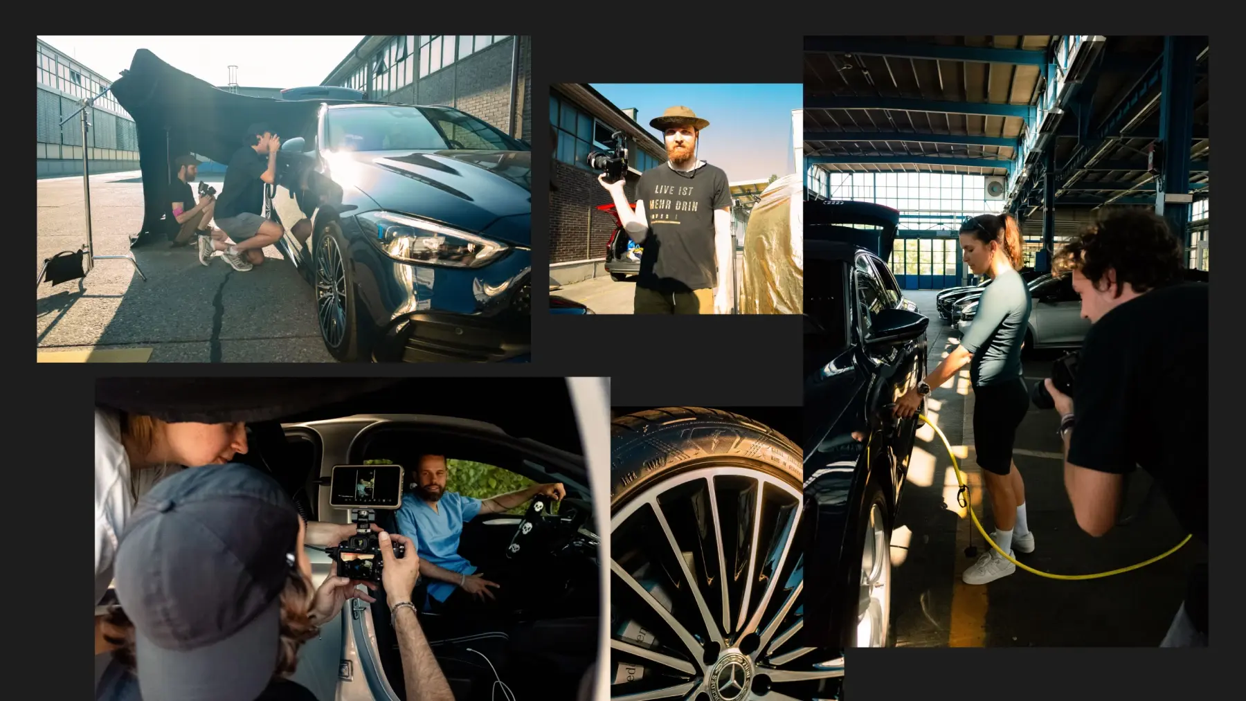 Behind the Scenes der Yellowdrive Kampagne mit Filmteam und Fotoshooting am Auto